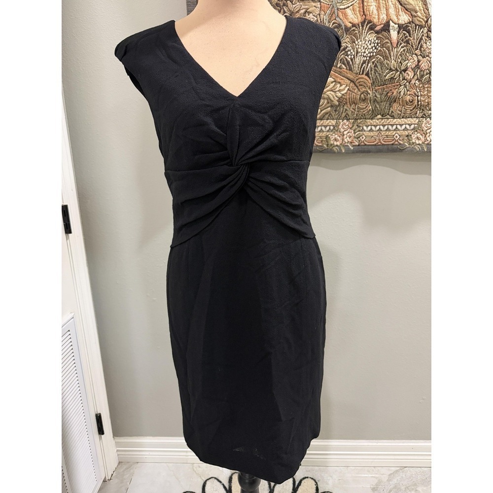 Tory Burch Dress Womens 4 Black V Neck Twist Front Sheath Wool Knee Length